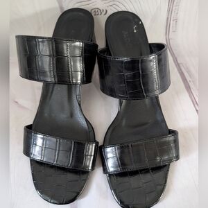 Aldo Black Croc-Embossed Sandals